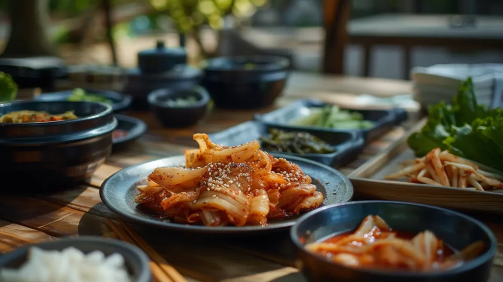 Kimchi Laid Out On Table Setting