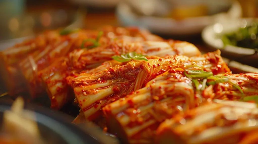 closeup photo of kimchi on a table